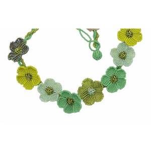NEW WOZA MOYA women's tiny hand beaded necklace in shades of green